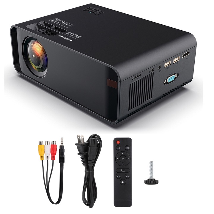 Videoproiector Jormftte W90, 480P, 1500 lumeni, suport 3D, negru, 100V-240V