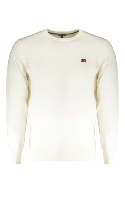 Férfi pulóver nyakkivágással a nyak tövében, logóval, Regular Fit, Norvégia, Fehér, Fehér