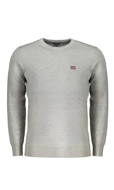 Férfi pulóver cipzár nélkül, nyakkivágással a nyak tövében, logóval, Norvégia, Szürke, Szürke