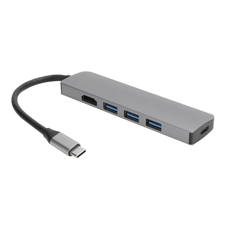 Jormftte 5 az 1-ben dokkolóállomás, alumínium, 4K HDMI, 3x USB3.0, Type-C