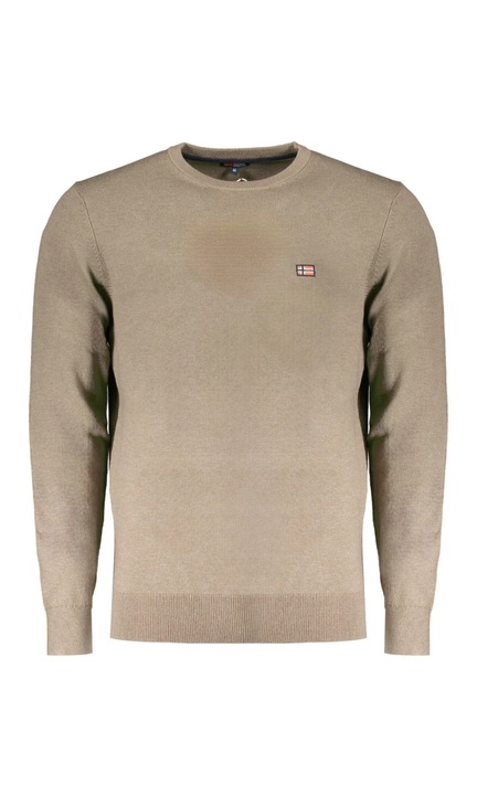 Férfi pulóver cipzár nélkül, nyakkivágással a nyak tövében, logóval, Norvégia, sötétzöld, Barna