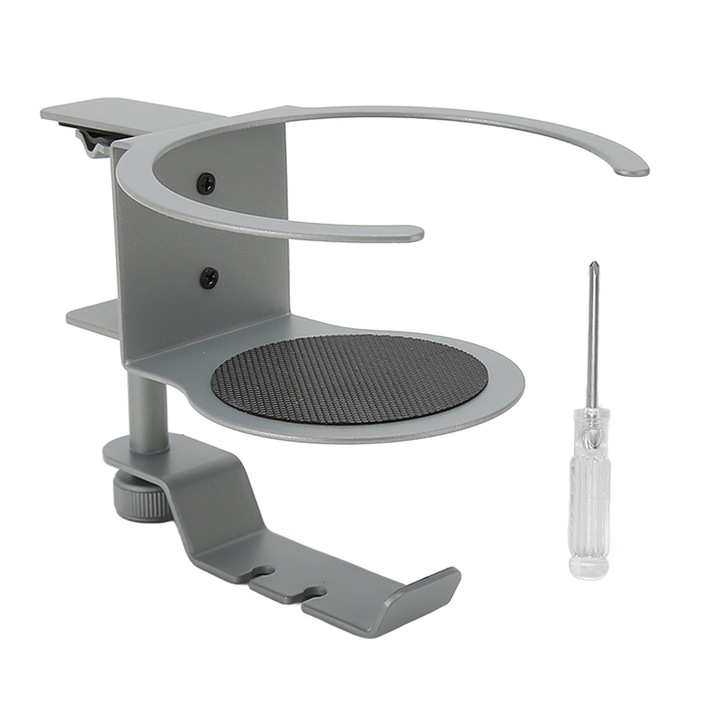 Jormftte 2 az 1-ben fejhallgatótartó, forgatható, alumíniumötvözetből, pohártartóval, asztalra, 5-50 mm asztalvastagsághoz