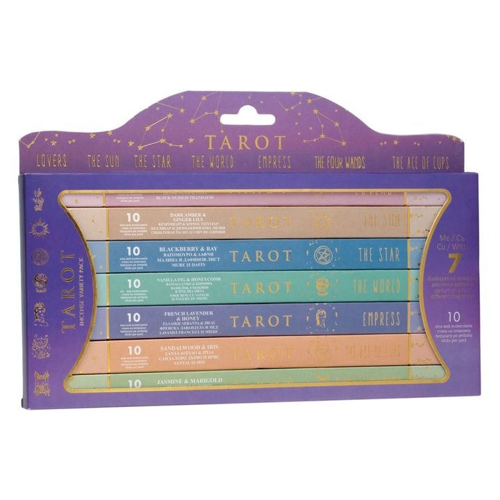 Illatos pálcikakészlet, füstölő, Tarot, többszínű, 7 különböző ízű, 70 darab