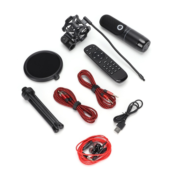 Microfon wireless Jormftte K2, 4 in 1, rosu, 5-6 ore autonomie