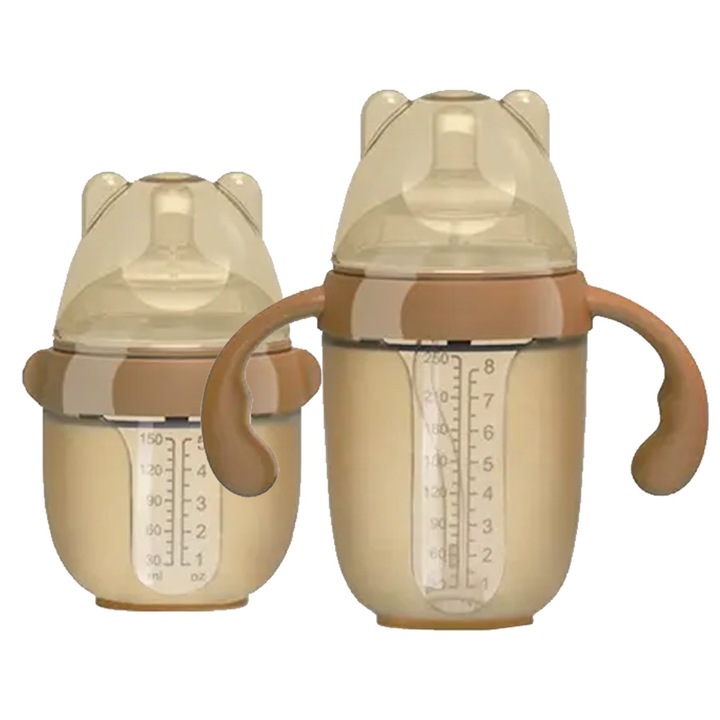 2 db tejesüveg készlet - 150 ml - 250 ml újszülötteknek, cumikkal és szilikon kefével a tisztításhoz