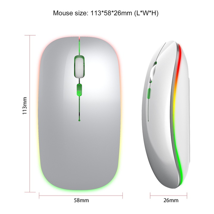 Безжична мишка 2.4G, Mmgoqqt, M40, черна/сребриста, ергономична, 800-1600 DPI, 11.2x5.8x2.5cm