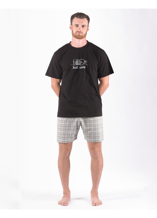 Pijamale barbati Gino 79174-MxCMxG, bumbac, Negru/Gri