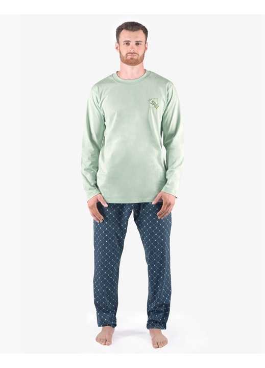 Pijamale barbati Gino 79171-LGZDZM, bumbac, verde/bleumarin