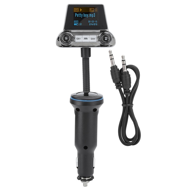 Bluetooth 5.0 FM adó, Longziming, QC3.0 gyorstöltés, 128 GB, 12-24 V, 1,4 hüvelykes LCD