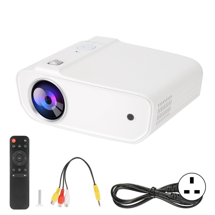 Videoprojektor Mini Longziming Full HD 1080P Gyöngyfehér LED, 140ANSI, 33-200 hüvelyk