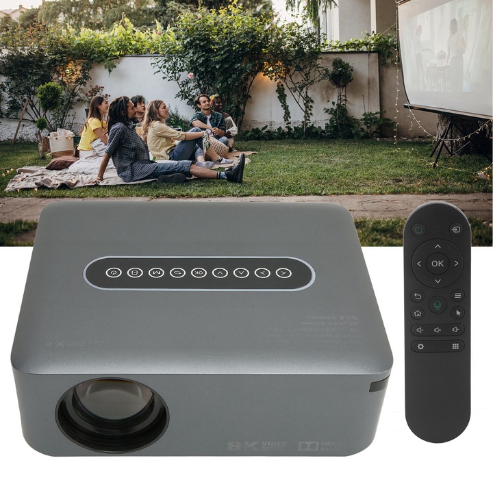 Okos videoprojektor, longziming, 1080P, 8K támogatás, WiFi, Bluetooth, szürke, 2 GB RAM, 16 GB ROM