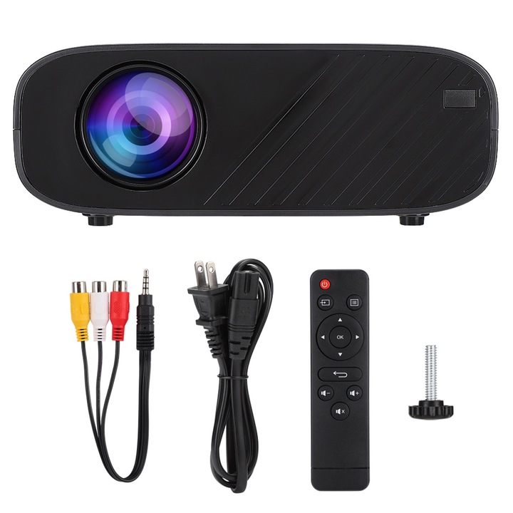 W90 hordozható projektor LED szórt visszaverődéssel, 480P verzió, fekete 100V-240V (amerikai csatlakozó)