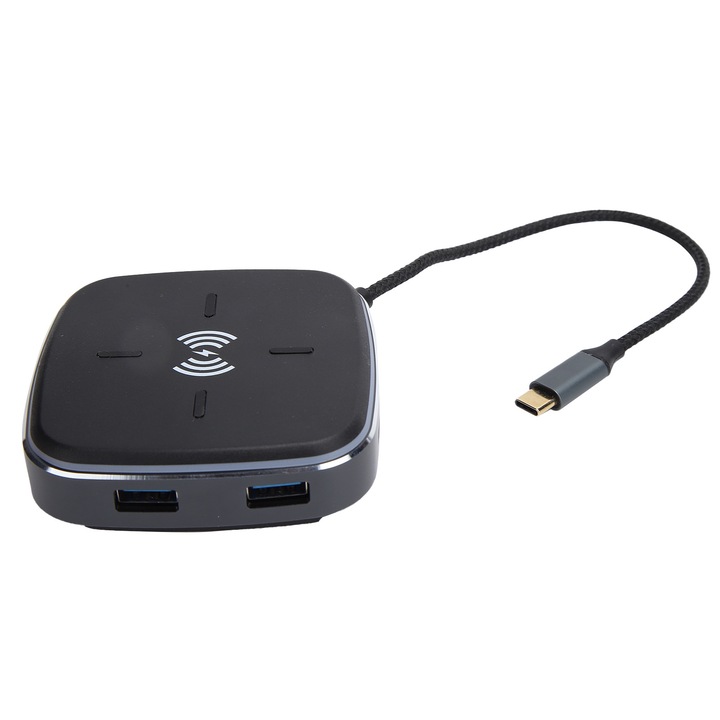 PD60W 9 az 1-ben Hub bővítő dokkoló C típusú multifunkcionális dokkolóállomás vezeték nélküli töltővel, RJ45