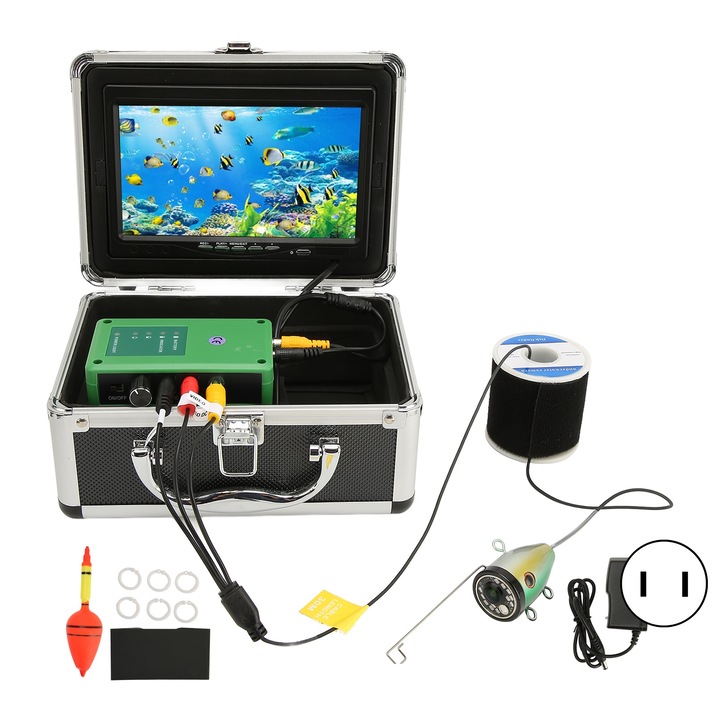 Camera de pescuit Jormftte, HD 1000TVL, monitor LCD 7 inch, adancime 30m, cablu 98.4ft, cutie din aluminiu