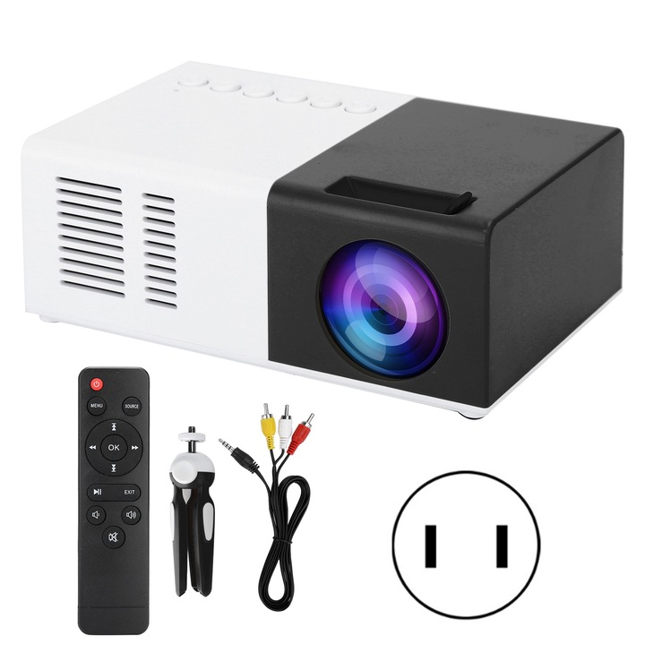 Videoproiector Jormftte Mini, 1080P, 4K, 380 ANSI, WiFi 2.4G/5G, dimensiune proiectie 30-120in, 240x200x88mm