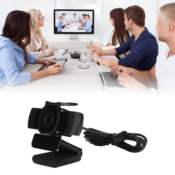 Jormftte 1080P webkamera, 360°-ban forgatható, beépített mikrofonnal, fekete, USB 2.0