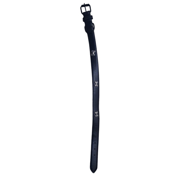 Ökológiai bőr nyakörv csontokkal, Vision XXI, fekete, 2,5 cm, állítható 39-48 cm