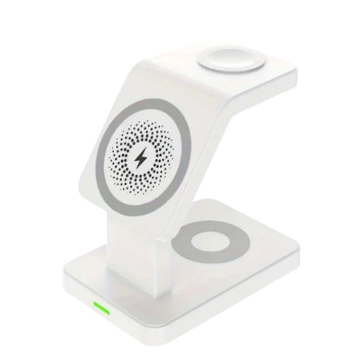 Vezeték nélküli töltő kompatibilis: Magsafe 3 az 1-ben, iPhone/Apple Watch/Airpods, Gyorstöltés, 15 W, Fehér
