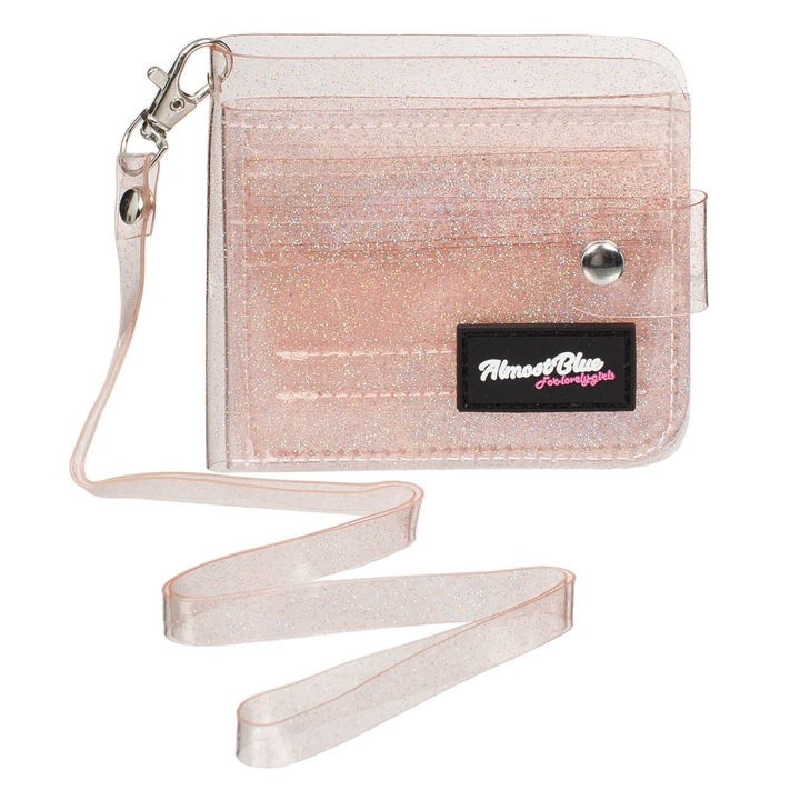 Portofel pu dama curea transparent glitter holografic 10.5x10cm, Multicolor, 10 x 10 x 2 cm