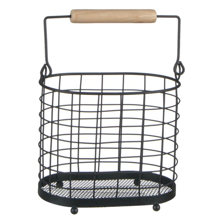 Черен метален цедник за прибори с дръжка 18x11.5x15.5см