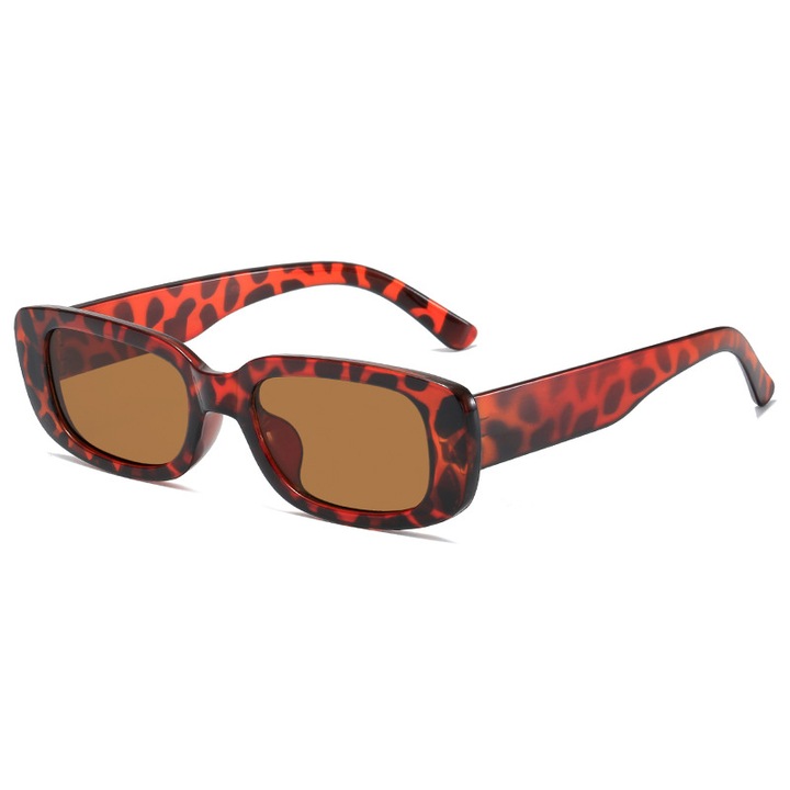 Ochelari de soare Square, unisex, model retro patrat, protectie UV400, Tessero, animal print, maro