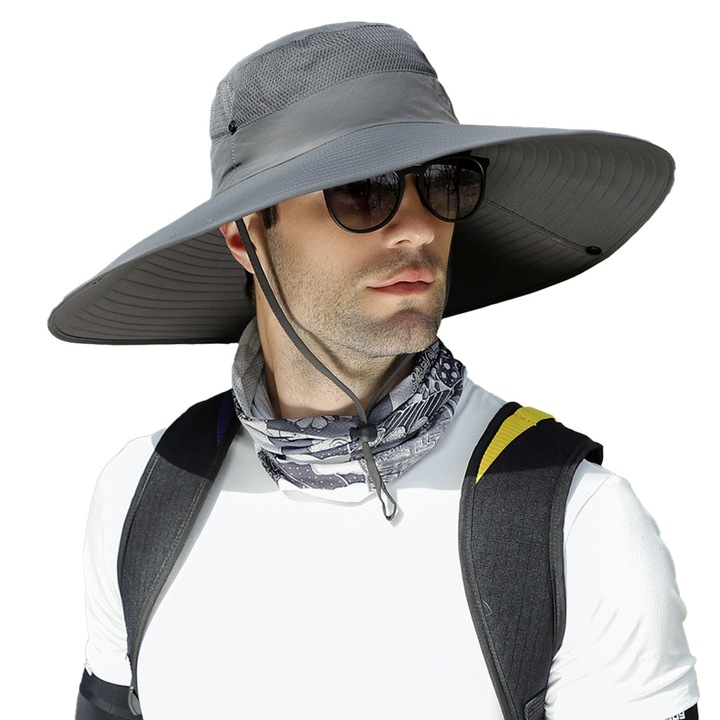 Мъжка слънчева шапка, Акрил, Тъмно сива, 56-60 см