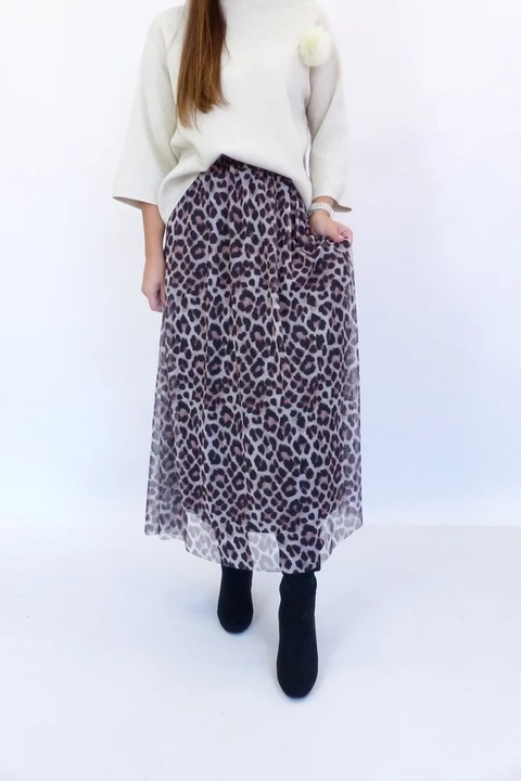 Fusta maxi, viscoza, animal print, One Size INTL