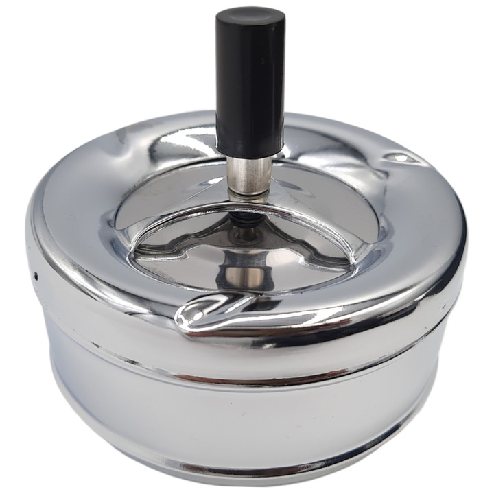 Scrumiera, Metal, Design rotund, 11.2 x 10.5 cm, Argintiu