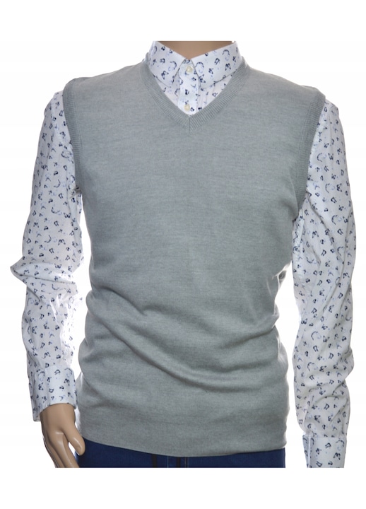 Pulover barbatesc Selantino, gri, lana, decolteu in V, fara maneci, M INTL