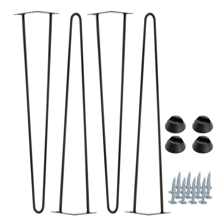 Set 4 picioare de mobilier Hairpin, 71 cm, metal, negru, cu suporturi din plastic