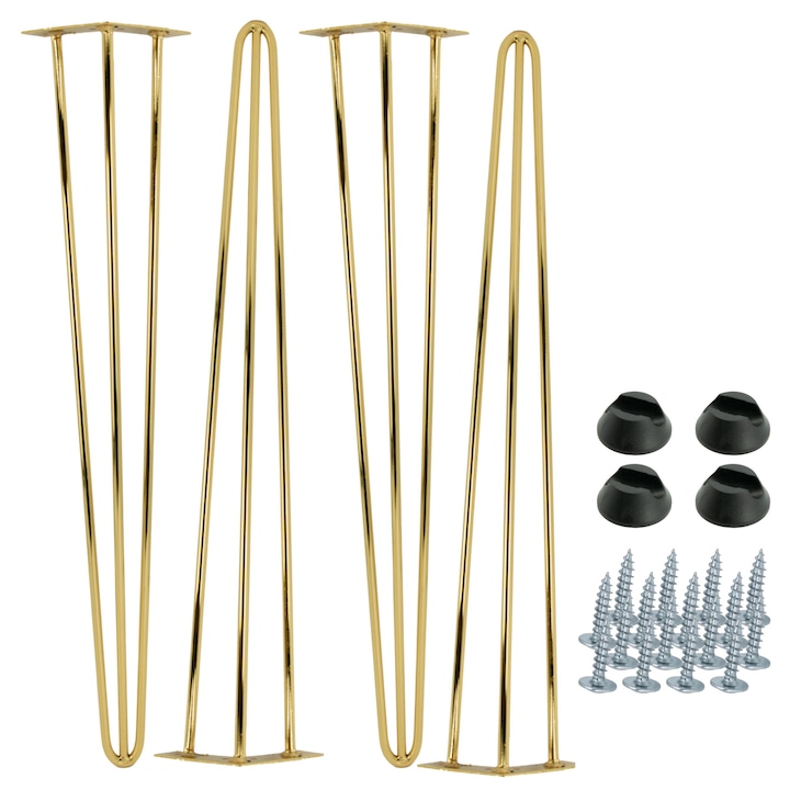Set 4 picioare mobila, B&B, metal, cu suruburi, 71 cm, auriu