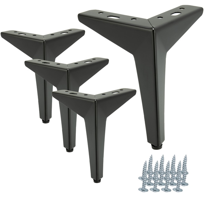 Set 4 picioare metalice, B&B, Negru mat, 15 cm