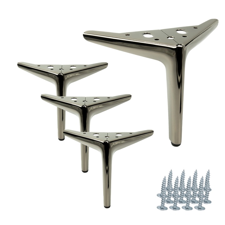 Set 4 picioare metalice B&B, negru crom, 15cm, pentru mobilier