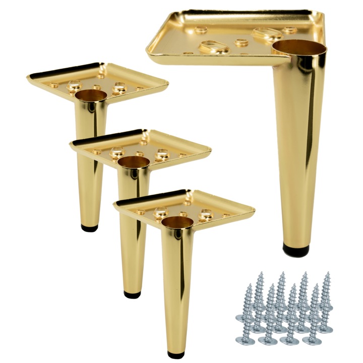 Set 4 picioare metalice B&B, auriu cromat, 13cm, pentru mobilier