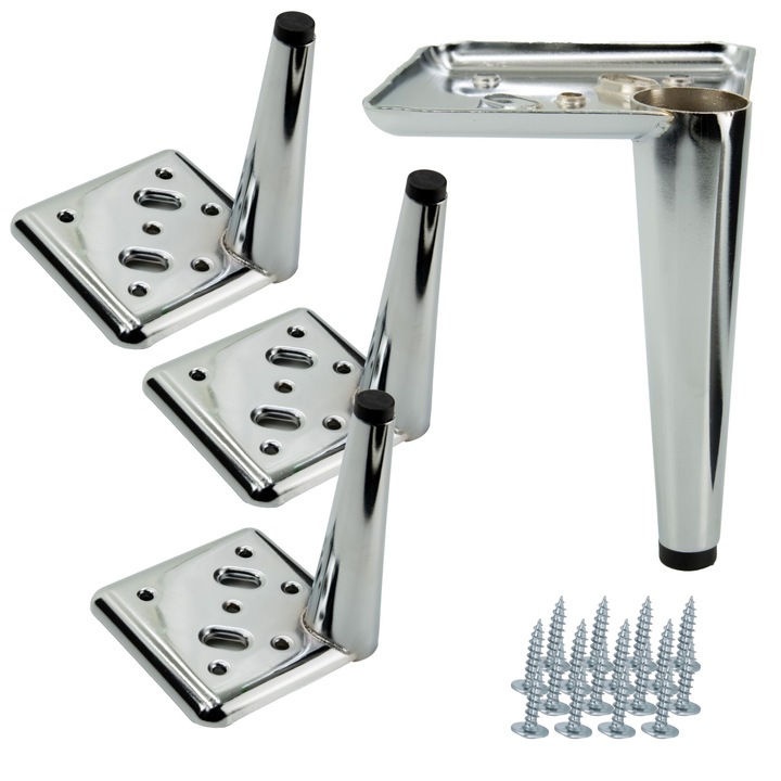 Set 4 picioare metalice, B&B, cromat, 13cm