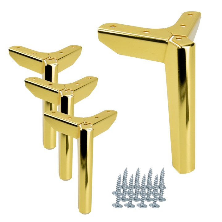 Set de 4 picioare metalice de mobilier, B&B, otel, auriu, 15cm