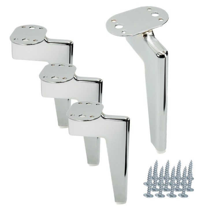 Set 4 picioare mobila, B&B, cromat, Metal, 15cm, argintiu