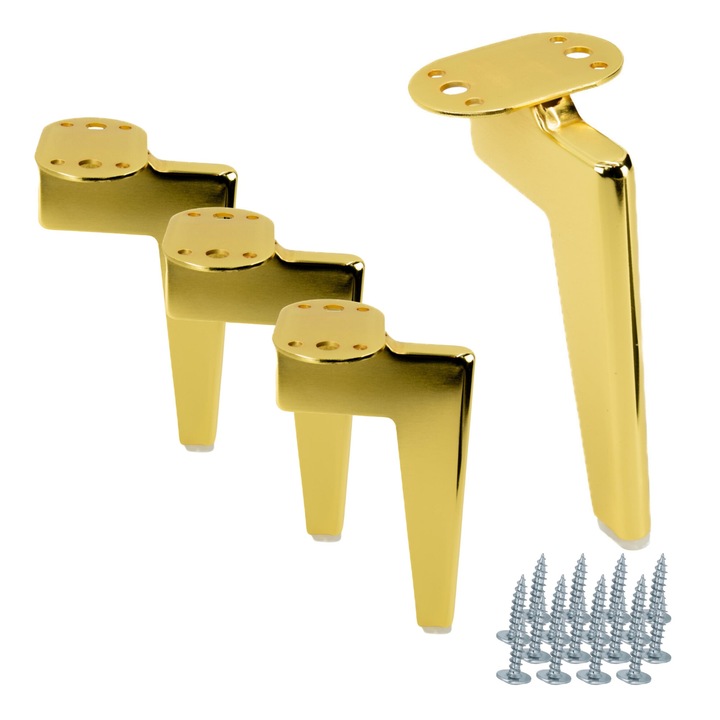 Set 4 picioare metalice B&B auriu cromat, 15cm