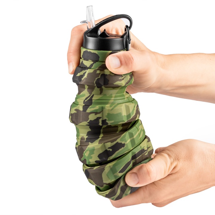 Sticla pliabila Gadget Master, Silicon, Camuflaj, 580 ml