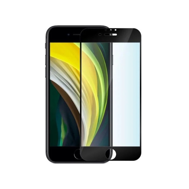 Protector de sticla pentru iPhone SE 2020, Anti-Soc, Transparent/Negru