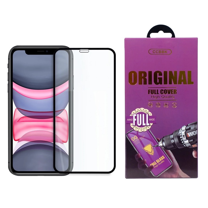 Стъклен Протектор OG за iPhone 11, Anti Shock, Прозрачен/ Черен