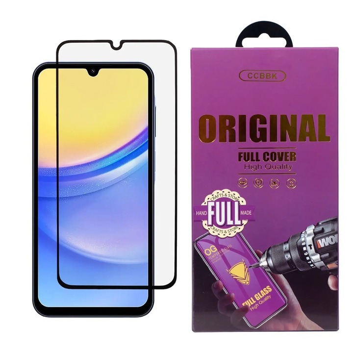 Стъклен Протектор OG за Samsung Galaxy A15, Anti Shock, Прозрачен/ Черен