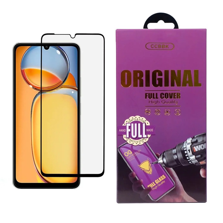 Protector Sticla OG pentru Xiaomi Redmi 13C, Anti-Soc, Transparent/Negru