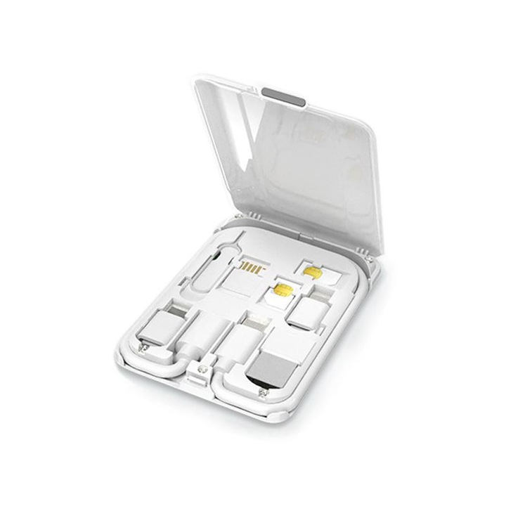 Incarcator wireless multifunctional, plastic, USB-C/Lightning, alb