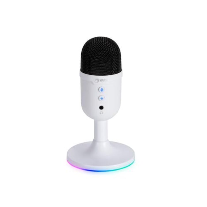 Геймърски микрофон, Marvo MIC-06 White, USB, RGB, Gaming USB Microphone