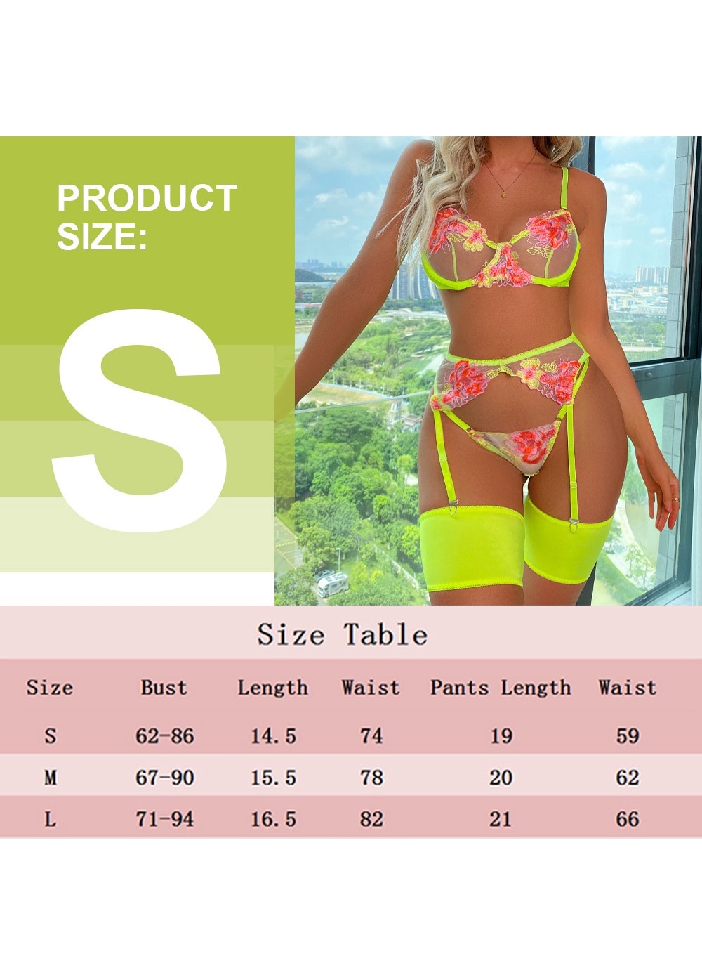 Set lenjerie sexy, BGHYHYHI, Poliester, Verde neon, S INTL