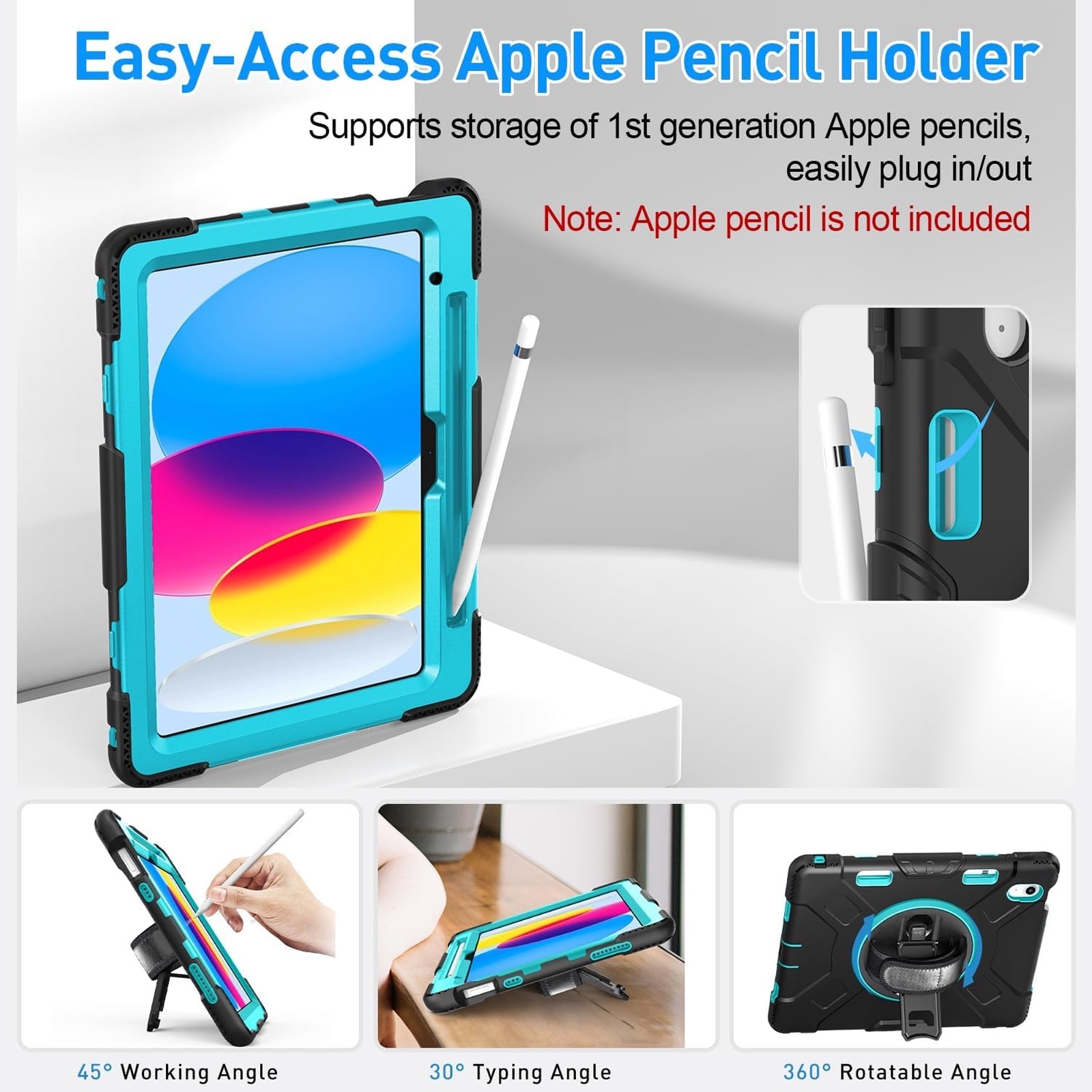 Husa tableta, SINBINTA, Cu curea, Compatibil cu ipad 10th Generation 2022, 10.9'', Suport pentru pix, rotire la 360 de grade, Support multi-unghi, Antisoc, Usor de instalat, Portabil, Design ergonomic, PC/Silicon, Verde