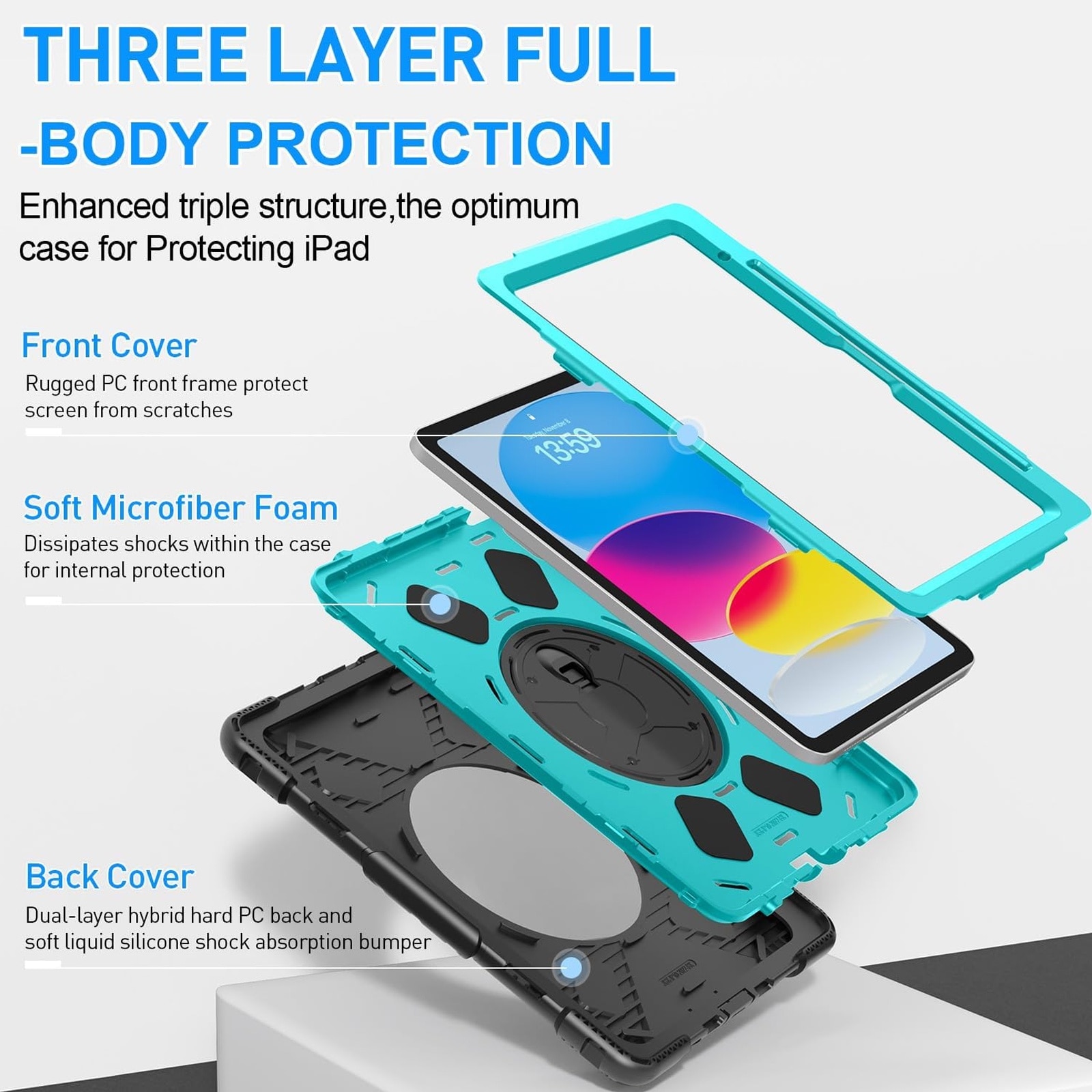 Husa tableta, SINBINTA, Cu curea, Compatibil cu ipad 10th Generation 2022, 10.9'', Suport pentru pix, rotire la 360 de grade, Support multi-unghi, Antisoc, Usor de instalat, Portabil, Design ergonomic, PC/Silicon, Verde