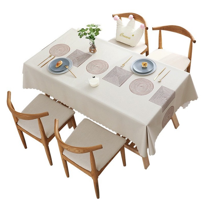 Водоустойчива покривка, SINBINTA, проста, против петна, против опарвания, лесна за почистване, за многократна употреба, устойчива на бръчки, подходяща за кухня, кафене, ресторант, PVC, 140x220 см, бежова