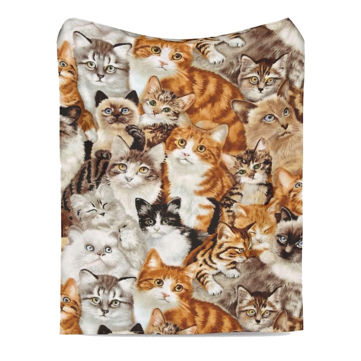 Patura flanel moale pentru pisici, 127x152cm, multicolor